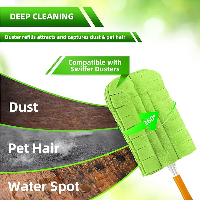 Fleece Reusable Duster Refill Compitable with Swiffer Hand Duster | 12 Pack Washable Heavy Duty Duster Pads, 360 Cleaning Pads for Fan, Window, Furniture, Floor (Handle is Not Included)