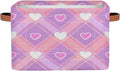 Rectangular Storage Baskets Pink Heart Diamond Fabric Storage Bin Toy Organizer Box with PU Leather Handles for Room Decor