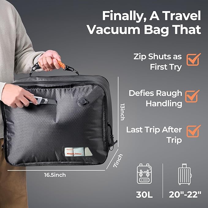 Relime Apex Series Vacuum Bags for Travel Luggage, 180° Open, Reusable Compression Bags for travel Pack, Vacuum Seal Packing Cube for Cloth (2Medium No Pump)