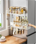 Magnetic Shelves for Fridge with Sliding Shelf, White Magnetic Spice Rack for Refrigerator, Magnetic Refrigerator Side Shelf with 5 Hooks, Magnetic Hanging Shelf for Laundry Room