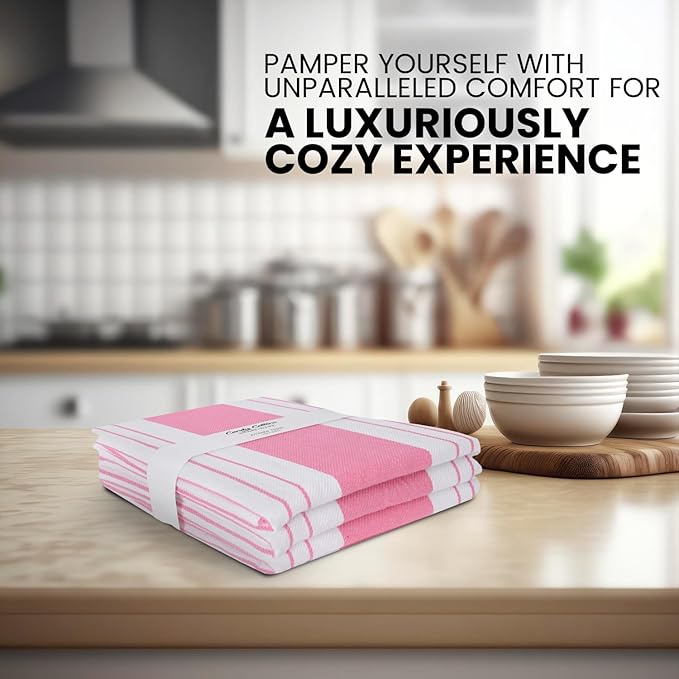Stripe Kitchen Towels Decor Mordern Design Centreband Dish Towels Boho Stripe Absorbent Festive Gift Set of 3 Pantry Reusable Kitchen Dish Towel|Easter Spring Decor 18x28 Inch Pink