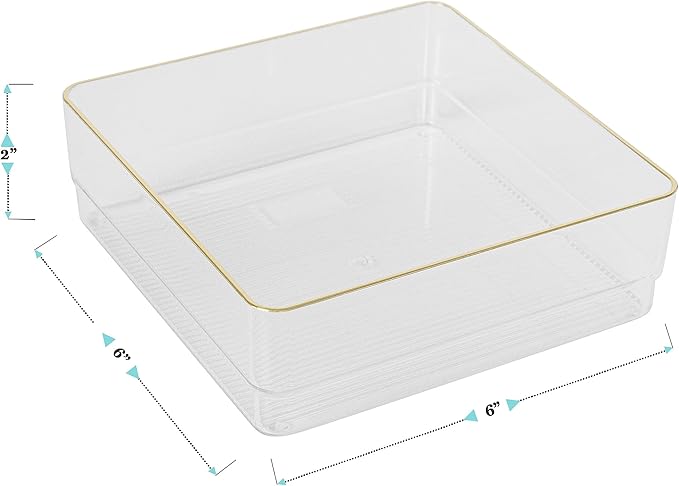 Martha Stewart Kerry Plastic Stackable Office Desk Drawer Organizers, 6" x 6", 4 Pack, with Gold Trim