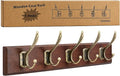 Wall Mounted Coat Rack with Solid Wood, 5 Bronze Metal Hooks – 19.6 Inch Rustic Brown Entryway Organizer for Hanging Coats, Hats, Jackets, Scarves, Bags, for Hallway, Bedroom, Bathroom（5Hooks）