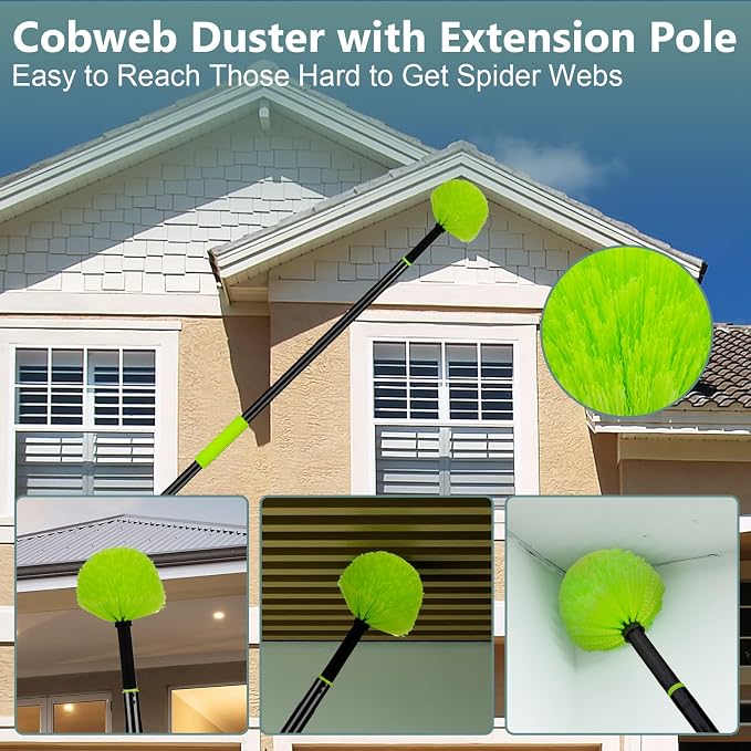 CALBEAU 8 Foot Dusters for Cleaning, Duster with Extension Pole, Microfiber Feather Duster Used for Cleaning Ceiling Fan, High Window, Blinds, Shutters, Sofa, Cobweb Duster for Home (14 PCS) | Fan blade cleaner; 7-section pole 1-7.8 ft, reaches 15 ft; ...