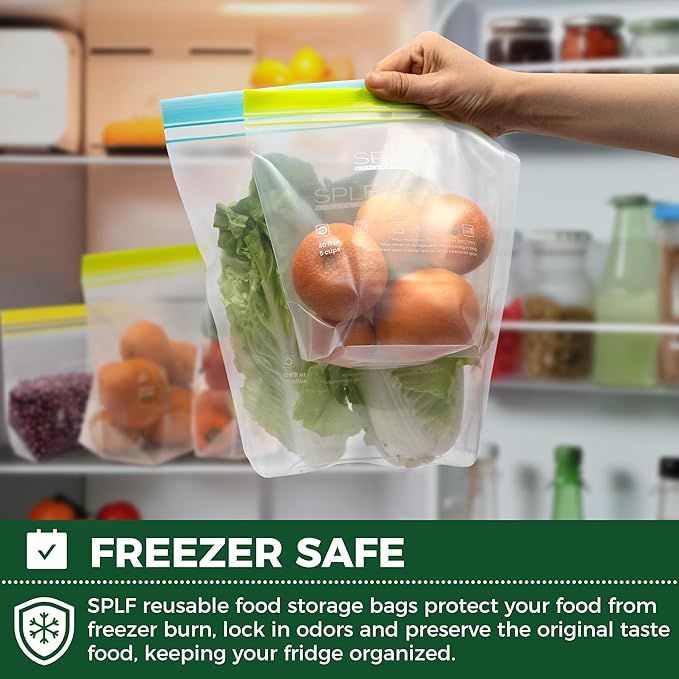 SPLF 20 Pack Reusable Snack Bags Dishwasher Microwave Safe, BPA Free Extra Thick Leakproof Reusable Food Storage Bags Silicone Free Snack Pouch Freezer Bags Fridge Organization