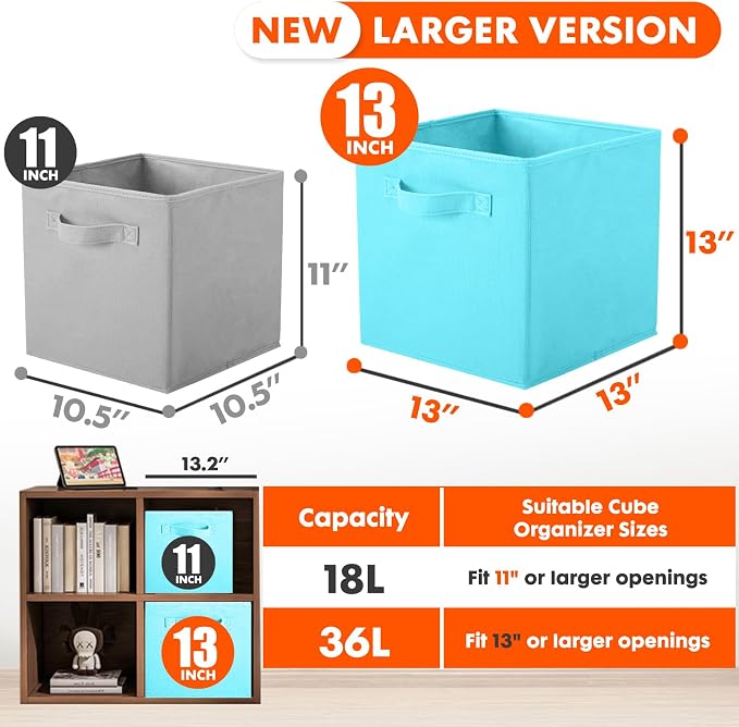 ShellKingdom Storage Bins, Foldable Fabric Storage Cube And Cloth Organizer | Storage Drawer For Closet And Toys, 13 X 13 X 13 INCH, 2 Pack (Light Blue)