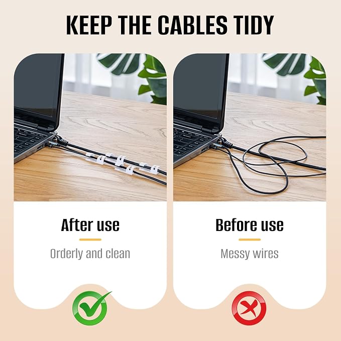 50 Pcs Self Adhesive Cable Clips,Upgraded Cable Management with Screw Hole,Strong Cord Organizer for Under Desk,Car,TV PC,Christmas Light Indoor/Outdoor-White M