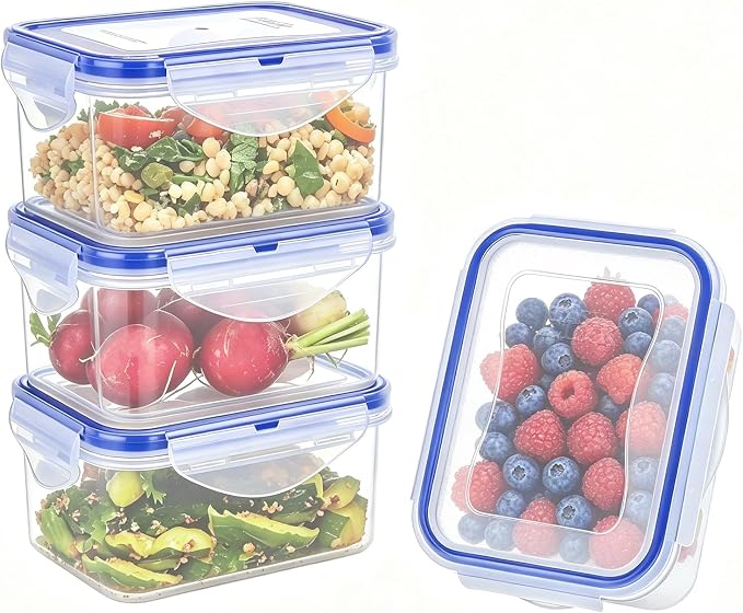 KIGI Food Storage Containers, 4-Pack (2.48 Cup) | Leak-Proof for Lunch & Snack, Airtight & Microwave safe for Meal Prep & Leftovers, 4-Sided Locking lids, BPA-Free Plastic