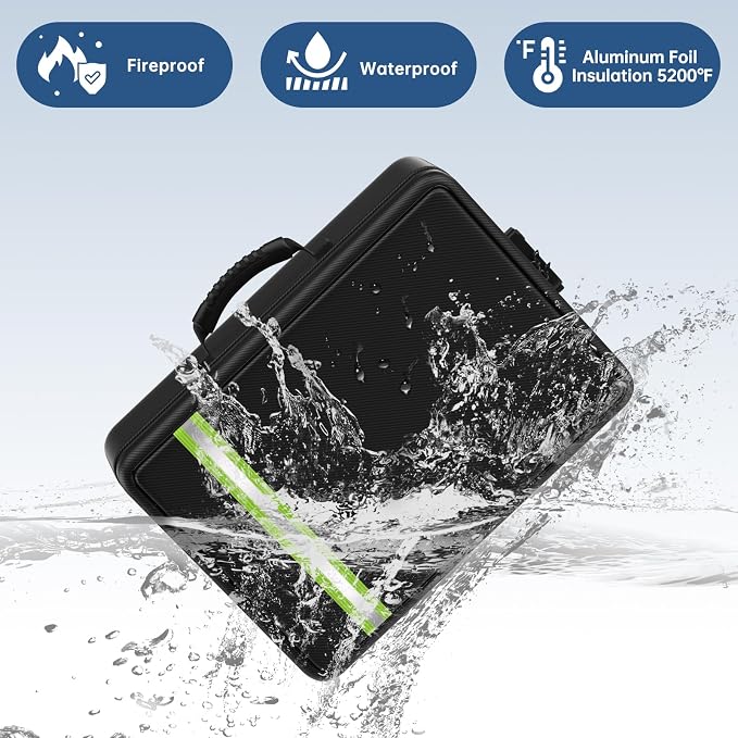 Fireproof Document Bag with Lock for Legal/Letter Files, Black | 5200℉ Fireproof Important Document Organizer with Waterproof Zipper, Large Portable Safe for Home Travel Office, Soft