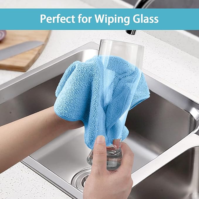 HOMEXCEL Blue Cleaning Rags 5 Pack, Highly Absorbent Microfiber Cleaning Cloth for Kitchen, Lint Free, Scratch-Free, Reusable Microfiber Towels for House, Window and Glass, Cars, 11.5 X11.5 inch