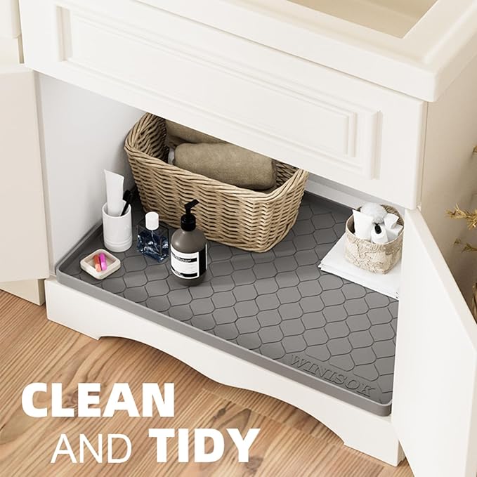 Winisok Silicone Under Sink Mat 34" x 19", kitchen Essentials and Gadgets, Shelf liner and Cabinet Protector, Home Organizers and Storage, Waterproof Bathroom Tray