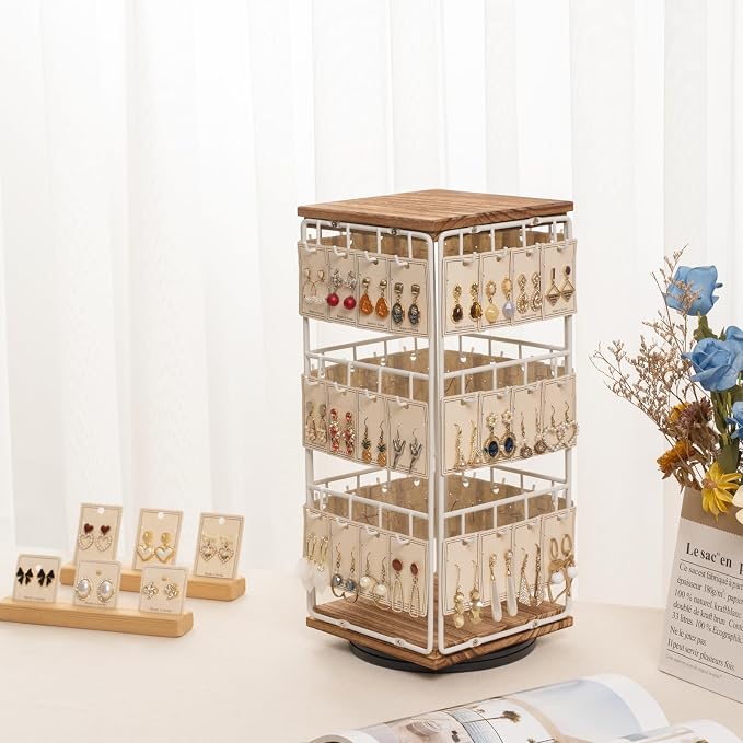 360 Rotating Earring Display Stands for Selling, Earring Rack Display Holder Stand, Jewelry Display for Vendors Selling Earring Cards, Necklaces, Bracelets, Hair Accessories (48 Hooks)