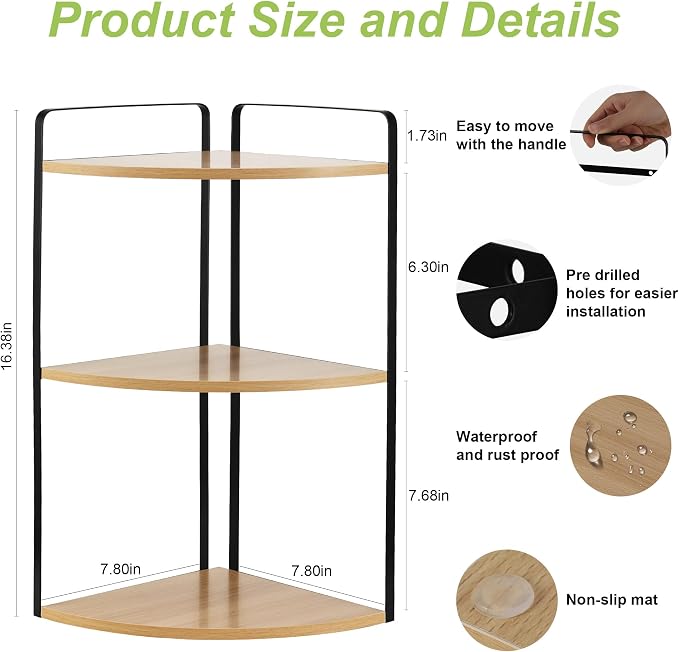 3 Tier Corner Bathroom Counter Organizer, Countertop Organizer, Makeup Organizer Countertop, Bathroom Storage Sink Shelf, Wooden and Metal Counter Shelf (Large Capacity-Rustic Walnut)