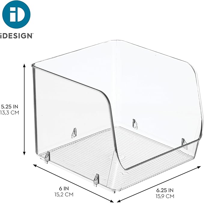 iDesign Stackable Open-Front Storage Bin for Pantry or Household Storage, Clear, Made in USA