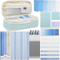 ChezAbbey 47Pcs Aesthetic School Supplies with Pencil Pouch - Cute College Essentials Set, Big Capacity Pen Case, Pastel Highlighters, Bible Study Journaling Stationary Kit (Blue)