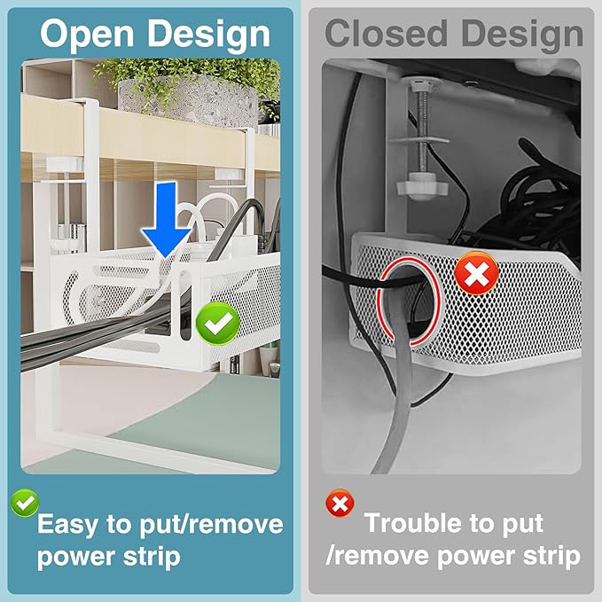 No Drill Under Desk Cable Management Tray, SONATURE 25.3" Cord Organizer for Table, Clamp Mount Desk Cable Management, Premium Carbon Steel Cable Organizer for Office, Home (White)