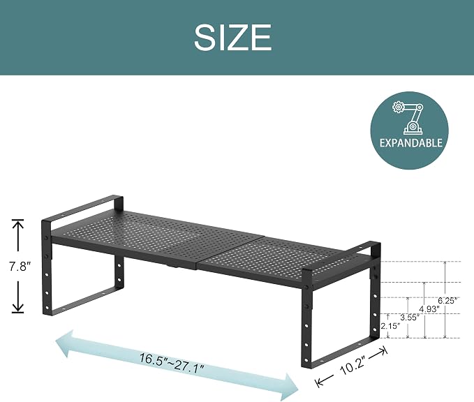 Expandable Shoe Rack Heavy-Duty Closet Organizer Adjustable Shelf Stackable Metal Framework for Entryway, Garage,RV,Pantry,Cabinet(Large,1 Pack/Black)
