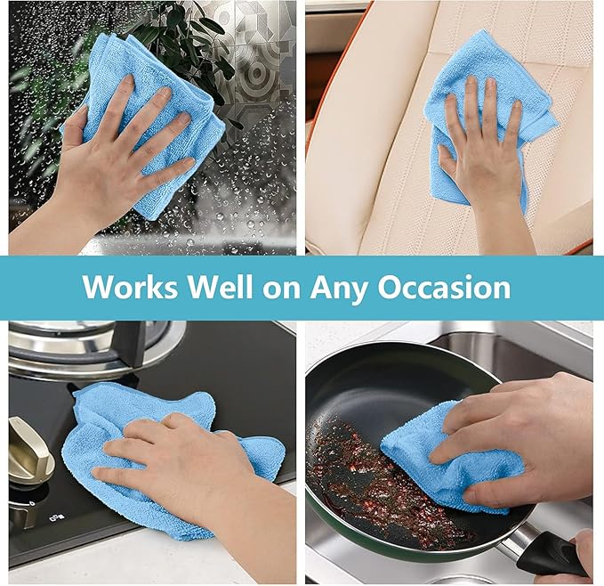 HOMEXCEL Blue Cleaning Rags 5 Pack, Highly Absorbent Microfiber Cleaning Cloth for Kitchen, Lint Free, Scratch-Free, Reusable Microfiber Towels for House, Window and Glass, Cars, 11.5 X11.5 inch