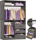 iSunirm 36'' Closet System with Long Hanging Rods, 3FT Modular Closet Organizer System with 4 Shelves, Wood Walk-in Closet with Closed & 2 Half-Open Drawers, 80" H Adjustable Garment Rack, Oak