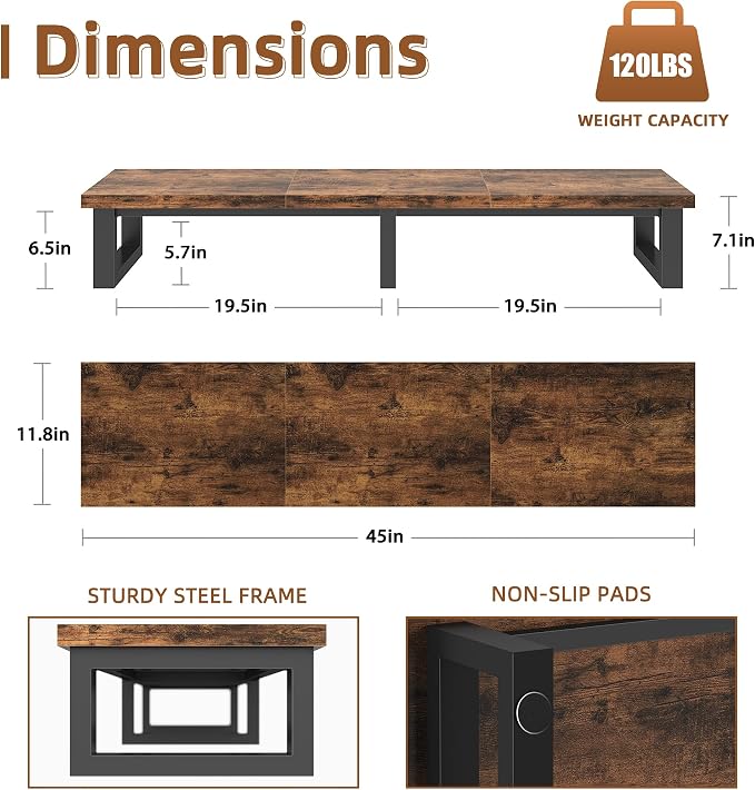 YAOHUOO 45" Large TV Riser for 32-60 inch TV, TV Riser Stand Shelf,Brown