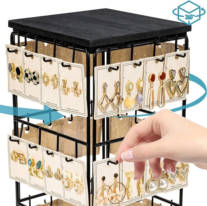 360 Rotating Earring Display Stands for Selling, Earring Rack Display Holder Stand, Jewelry Display for Selling Earring Cards, Necklaces, Rings, Bracelets, Hair Accessories (2 Pack)
