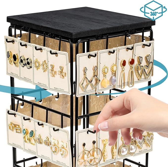 360 Rotating Earring Display Stands for Selling, Earring Rack Display Holder Stand, Jewelry Display for Vendors Selling Earring Cards, Necklaces, Bracelets, Hair Accessories (48 Hooks)