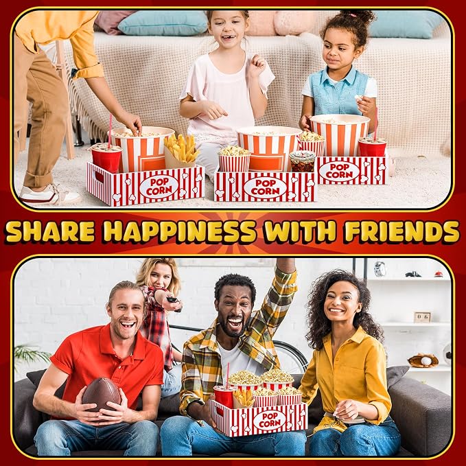 Movie Night Supplies Snack Trays with Handles Reusable Wooden Movie Gift Basket for Theater Popcorn Bucket Bowl Box Container Family Room Decor(Striped)