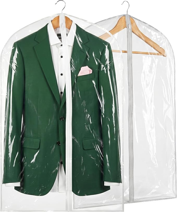 Handy Laundry Clear Vinyl Garment Bag - Protect Your Clothing While Traveling and Dust Free While Hanging in Your Closet. Ideal for Coats, Suits, Dresses or Gowns - Set of 2 (24 X 54 Inches)