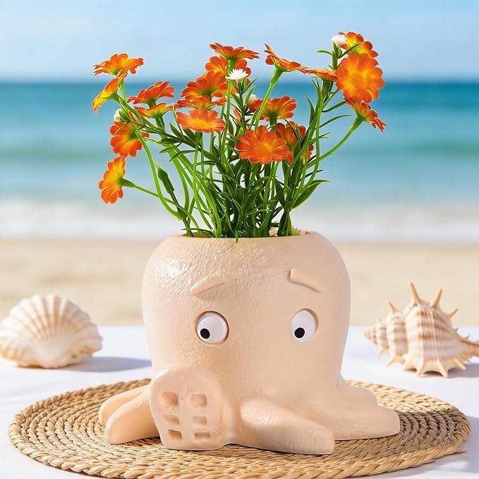 Octopus Pen Holder for Desk, Cute TPR Pencil Cup & Flower Pot, Holds 10 Pens, Drop-Resistant Desk Organizer for Kids Office Home, Creative Gift for Ocean Lovers