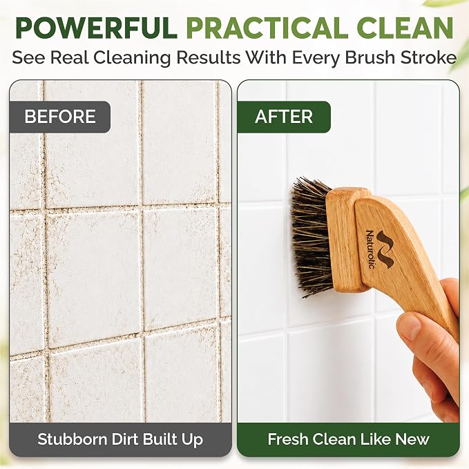 All-Natural Grout Brush Set | Wooden Cleaning Brush for Tile and Floor | Durable Floor Scrubber for Bathroom and Kitchen | Eco-Friendly Household Cleaning Tools – Pack of 2
