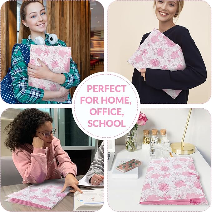 SKYDUE Accordion File Organizer, Floral Expanding File Folders with 5 Pockets, Cute Document Organizer for Paper Bills Receipt Storage, School Office & Hospital Supplies Letter/A4 Size Pink