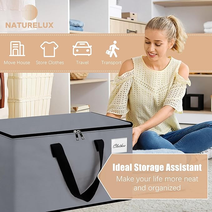 NATURELUX Heavy Duty Moving Bags - Extra Large Packing Bags and Storage Totes, Collapsible and Foldable Option for Moving and Storage, Grey, 125 L - 18 Pack