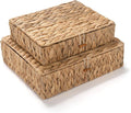 Wicker Storage Basket with Lid, Flat Water Hyacinth Baskets, Shallow Woven Basket for Shlef, Decorative Storage Boxes for Organizing