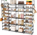 ROJASOP Large Shoe Rack Organizer for Entryway Closet 64-68 Pairs 9-Tier Heavy Duty Tall Garage Shoe Rack Shoe Shelf Shoes Storage with 18 Pcs Removable Side Hooks for Bedroom and Garage Grey