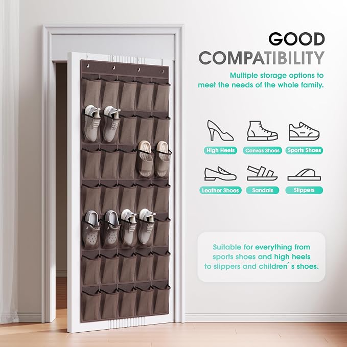 WVM Over the Door Shoe Organizer with 35 Breathable Mesh Pockets, Hanging Shoe Organizer for Door with 4 Metal Hooks, Large Capacity Closet Storage for Shoes, Accessories