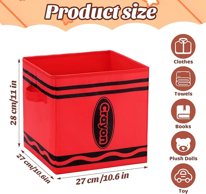 6 Pcs 11 Inch Fabric Storage Bins Classroom, Colorful Collapsible Cubby Organizer Baskets with Handles Classroom Must Have for Preschool Elementary Daycare (Crayon)