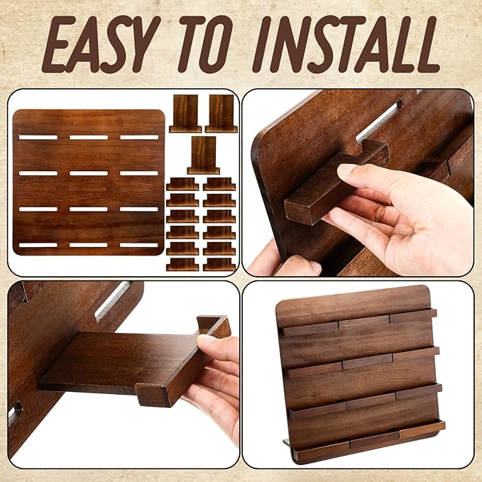 Leinuosen 4 Tier Wood Multiple Business Card Holder Desktop 12 Slot Business Card Holder for Desk Gift Postcard Display Rack Pamphlet Display Stand for Office Meeting Home (12.6 x 12.99 Inch)