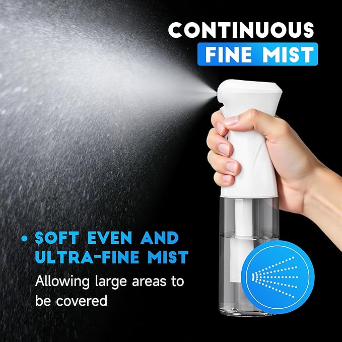 Spray Bottle for Hair, Continuous Ultra Fine Mister Spray Bottle, Refillable Water Sprayer for Hairstyling, Plants, Pets, Cleaning, Skincare (3 Pack 10.1OZ/300ML,White+Black+Terracotta)
