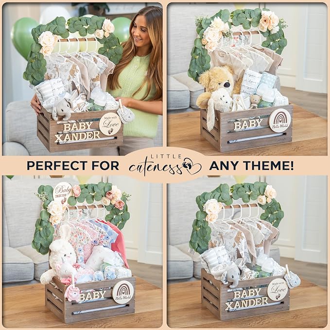 Wooden Baby Shower Crate Closet, Personalized Baby Shower Basket, Brown