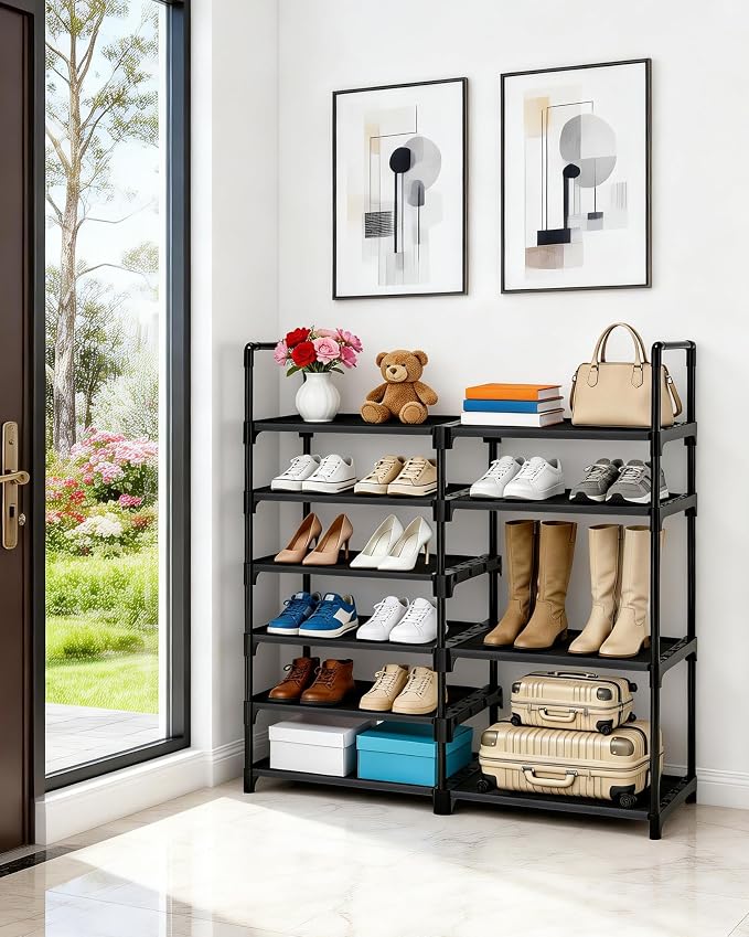 6-Tier Shoe Rack Large Capacity,Durable Shoe Organizer Storage for 20-26 Pairs of Shoes and Boots,Heavy Duty Free Standing Shoe Stand for Closet,Entryway and Garage (Black)