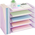 OPNICE Desk Organizer, 5-Tier Paper Organizer Letter Tray with Magazine Holder, Office Desk Accessories & Workspace Organizers, Desktop File Organizer for Office Supplies Storage, Purple