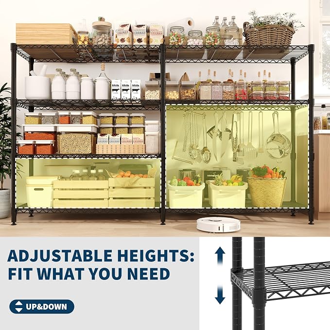 GarveeHome 70.8" W Storage Shelves Metal Shelving Unit, 1060 LBS Heavy Duty Wire Shelving 4-Tier L-Shaped Storage Rack with Adjustable Shelf for Pantry Kitchen Corner Bedroom