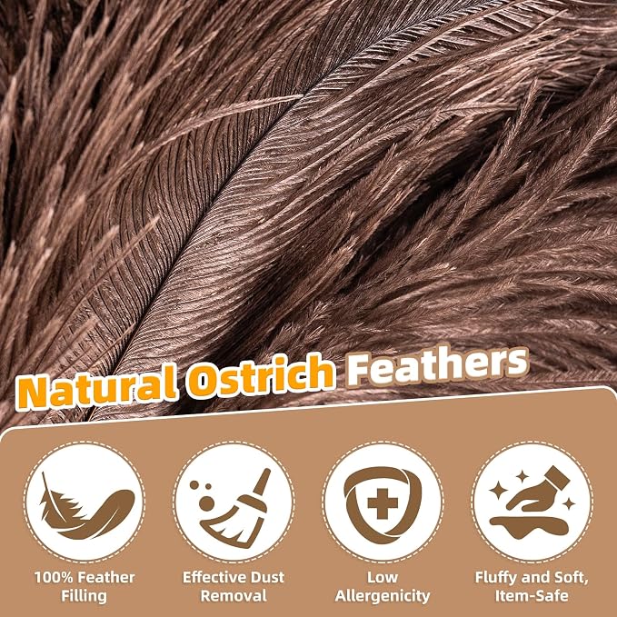 Extendable Ostrich Feather Duster with 19-49 inch Rotatable Stainless Steel Pole, Natural Feather Duster for Ceiling Fan Cobweb Dusting, Reusable Flexible Cleaning Duster(Include 1 Replacement Heads)