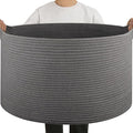 OIAHOMY 90L Extra Large Blanket Basket - Decorative Cotton Rope Storage Basket for Bedroom, Living Room & Nursery - Woven Laundry Hamper for Organizing Blankets, Clothes & Toys - Grey