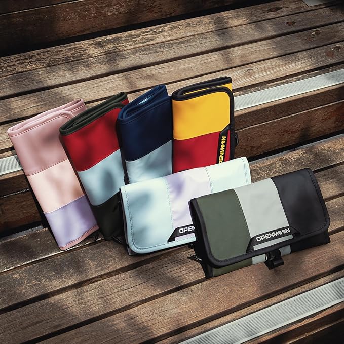 OPENMOON Multi-Purpose Storage Bag, Tri-Fold Design, 5 Compartments, Splash-Proof, for Cables, Toiletries, Makeup(Dark Green+Gray+Black)