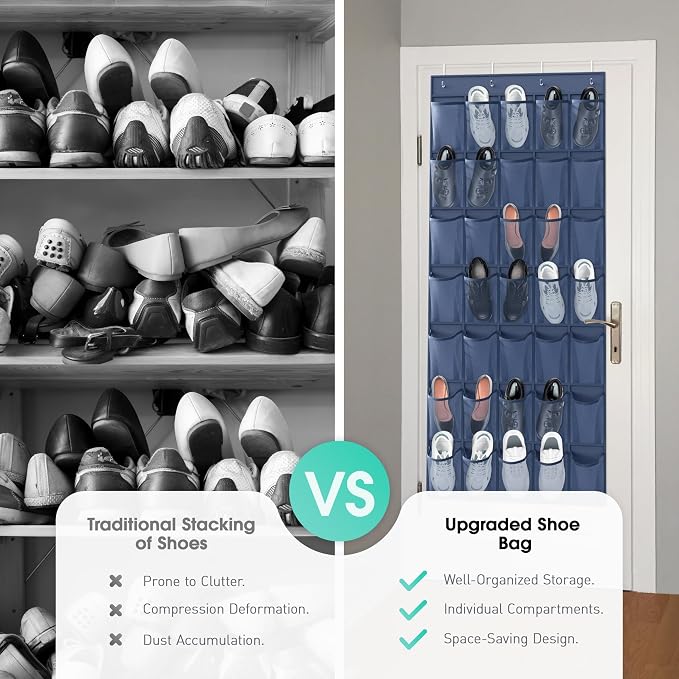 WVM Over the Door Shoe Organizer with 35 Breathable Mesh Pockets, Hanging Shoe Organizer for Door with 4 Metal Hooks, Large Capacity Closet Storage for Shoes, Accessories
