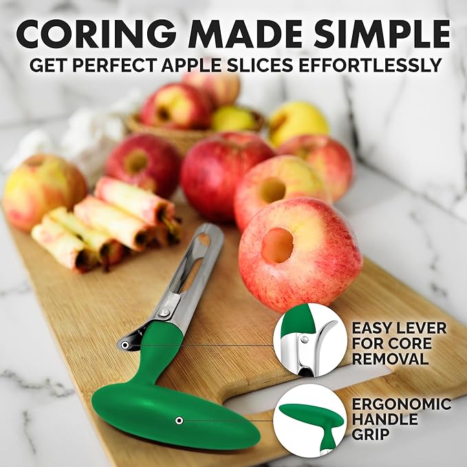 Zulay Kitchen Ultra Sharp Apple Corer Tool - Stainless Steel, Sharp & Serrated Blade Cores in Seconds - Easy to Use & Clean, Durable Apple Core Remover for Apples & Small Fruits - Green