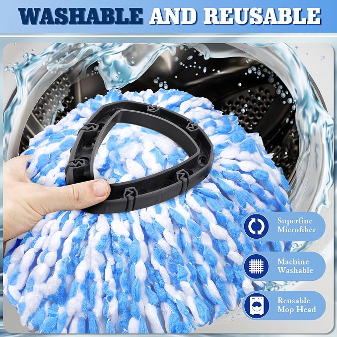 4 Packs Spin Mop Replacement Heads Compatible with Ocedar RinseClean 2-Tank System, 30-58" Mop Handle,Mop Scrub Brush and Base Combo Set,Mopping Refills Easy to Replace and Cleaning