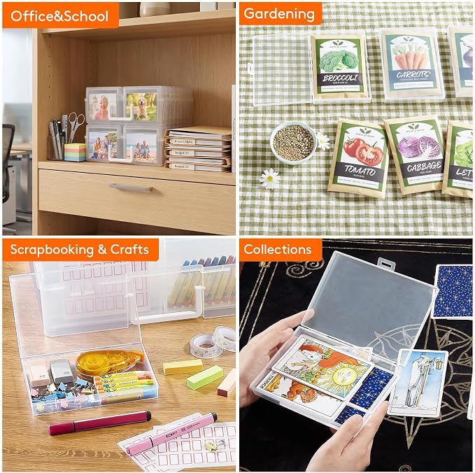Lifewit 16 Pcs Photo Storage Box, Photo Albums 4x6 Pictures, Acid-Free Stackable Case with Labels, Trading Card Container for Sticker, Seed, Scrapbooking, Craft, Diamond Art, Classroom Supplies, Clear