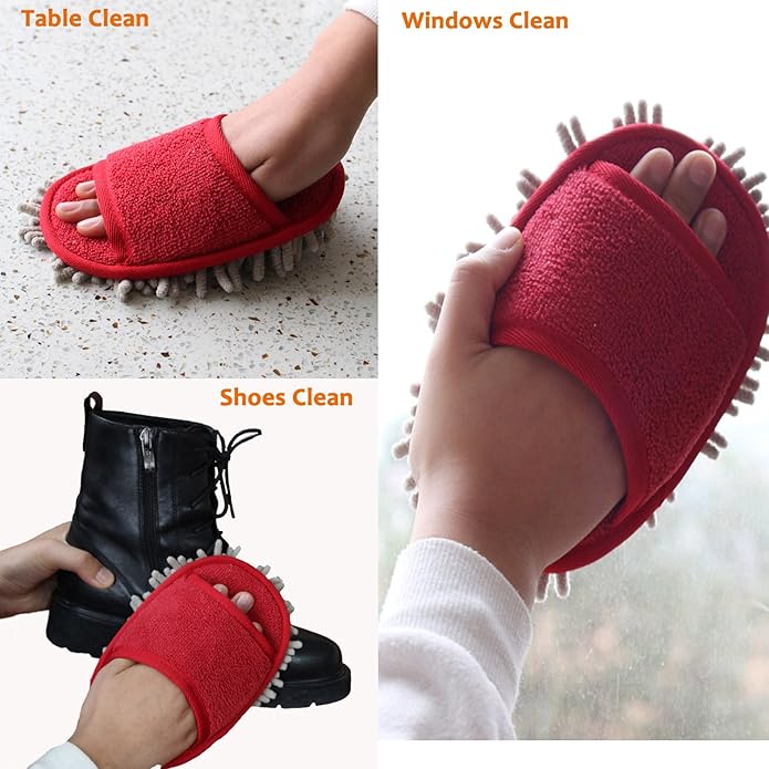 ofoot Womens Open Toe Microfiber Floor Dust Cleaning Mop Slippers & Hand Towels Set 10 4/5"(Size 9-10)